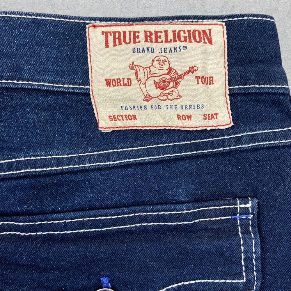 NEW True Religion Jeans Mens 34x34 Blue Denim Ricky Flap Distressed Straight Leg
